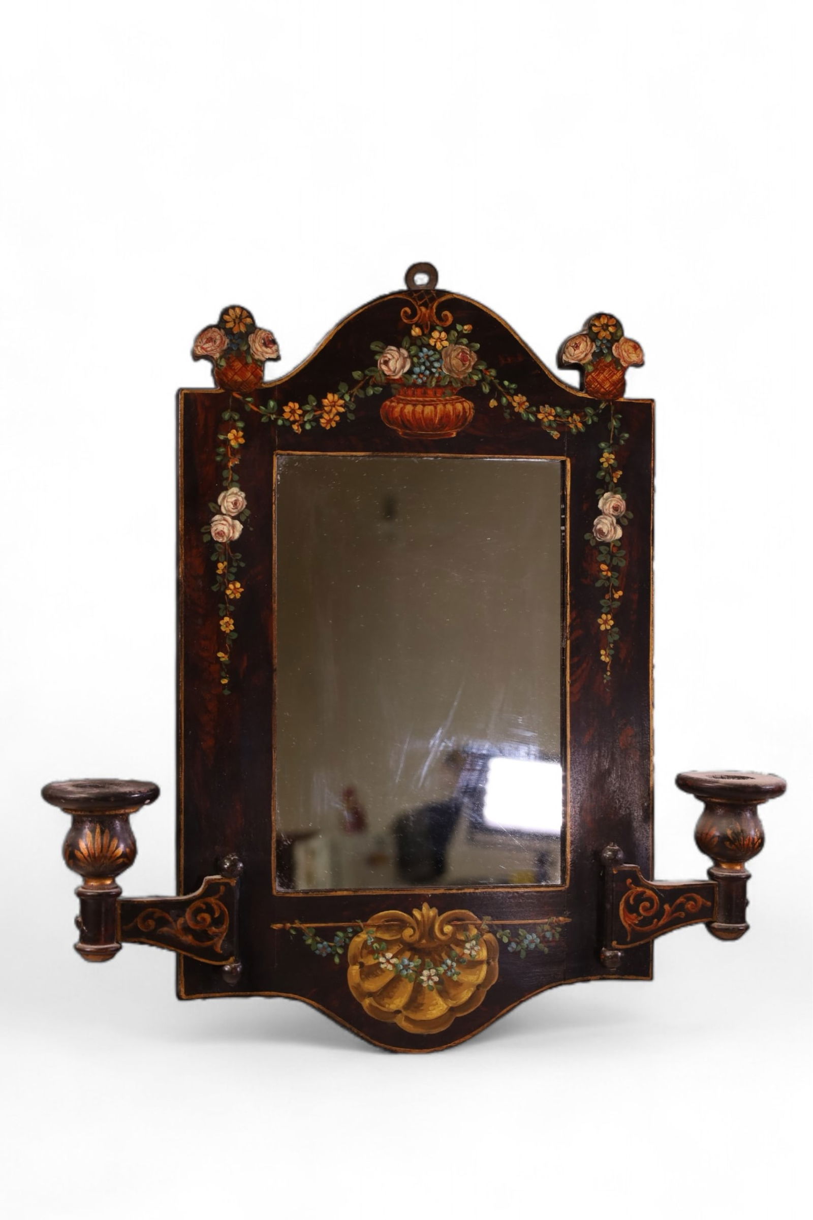 SMALL ANTIQUE HAND PAINTED WALL MIRROR (1 of 3)