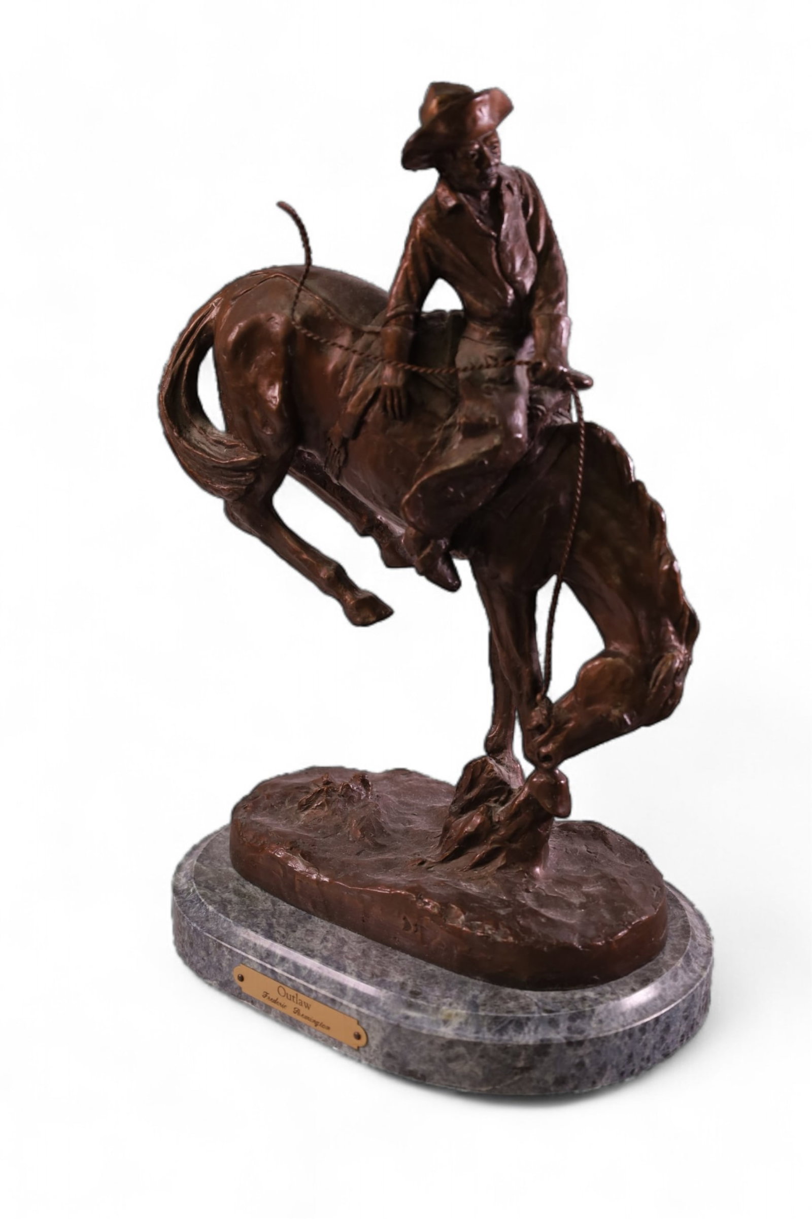 FREDERIC REMINGTON BRONZE: "OUTLAW" BRONZE SCULPTURE, RECAST BY FREDERIC REMINGTON, 15" H.