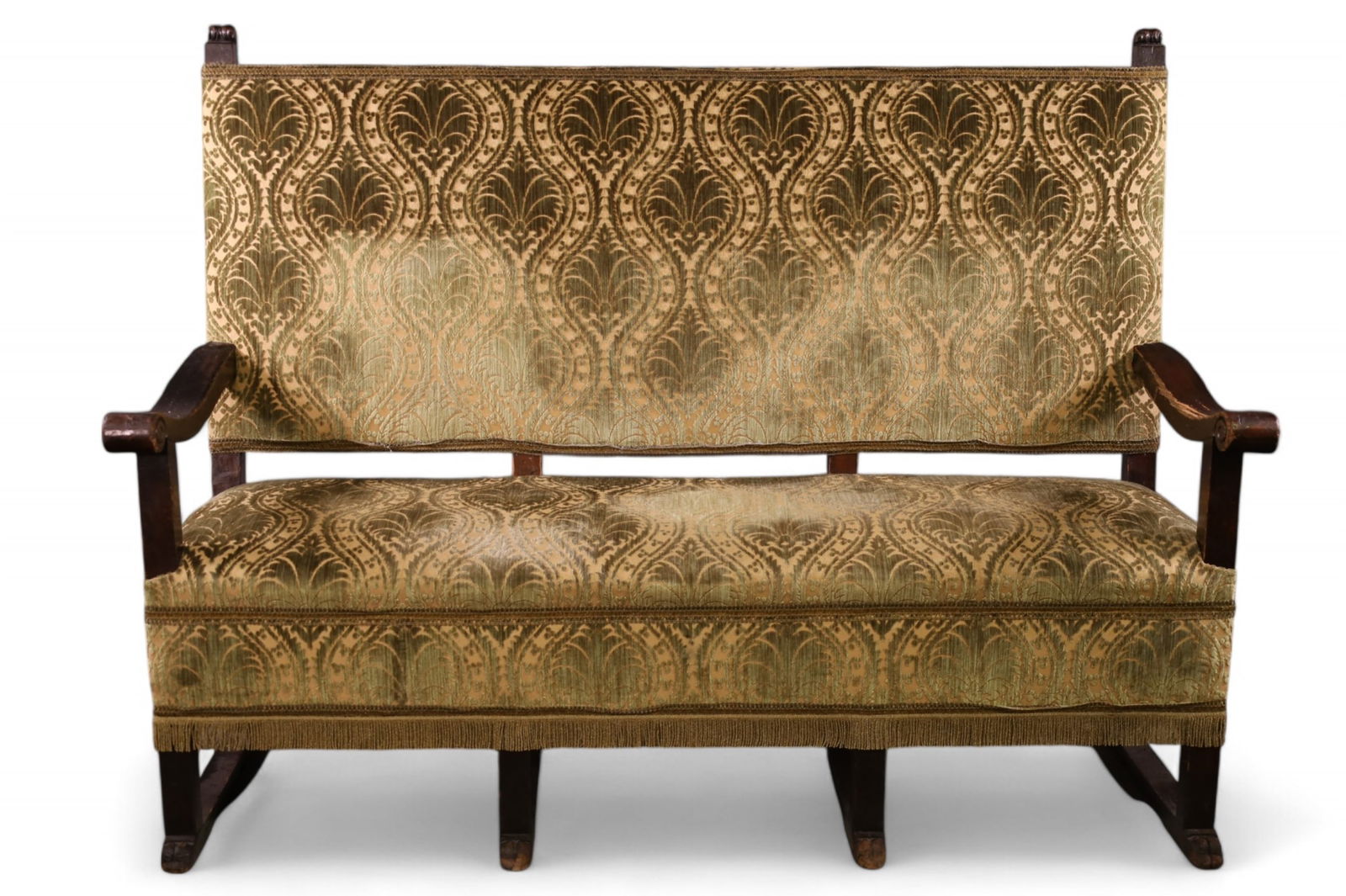 LARGE 1900'S SPANISH STYLE TALL BACK HALL BENCH (1 of 4)