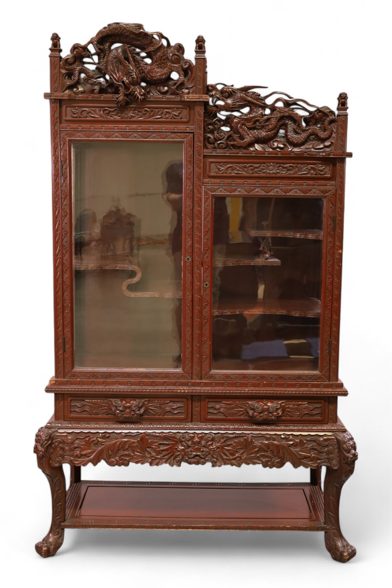 HIGHLY CARVED CHINESE ETAGERE CURIO CABINET (1 of 6)