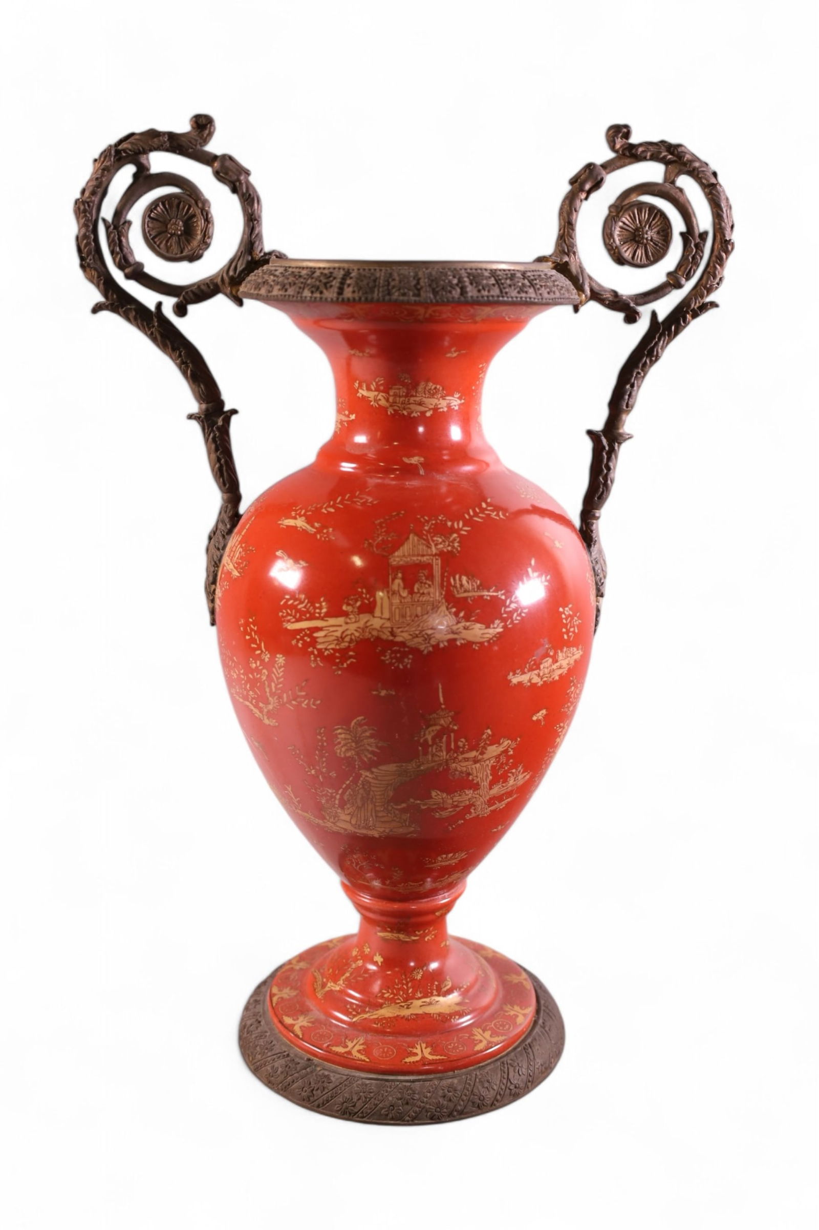 LARGE TWO HANDLED PORCELAIN VASE (1 of 3)