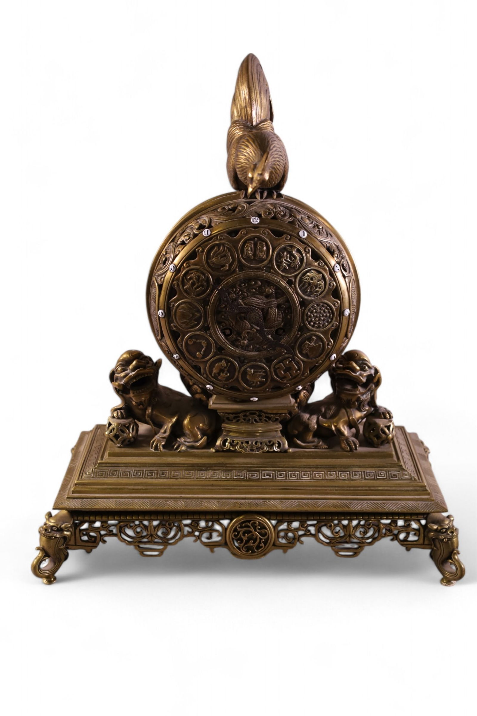 LARGE ANTIQUE GILT METAL MANTLE CLOCK (1 of 3)