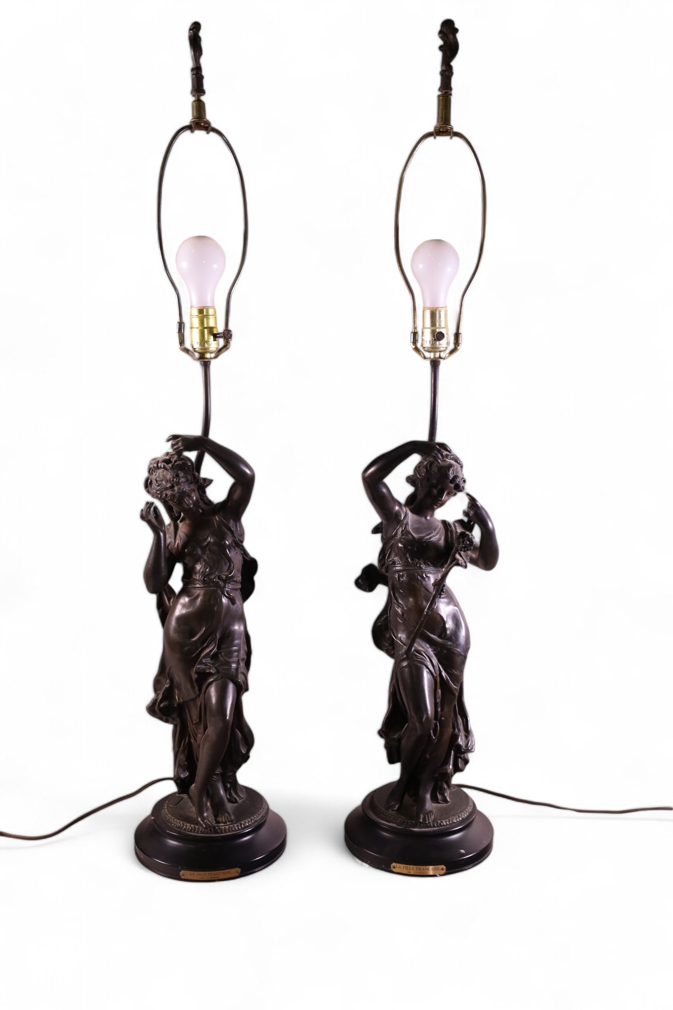 PAIR OF BRONZE LADY LAMPS (1 of 4)