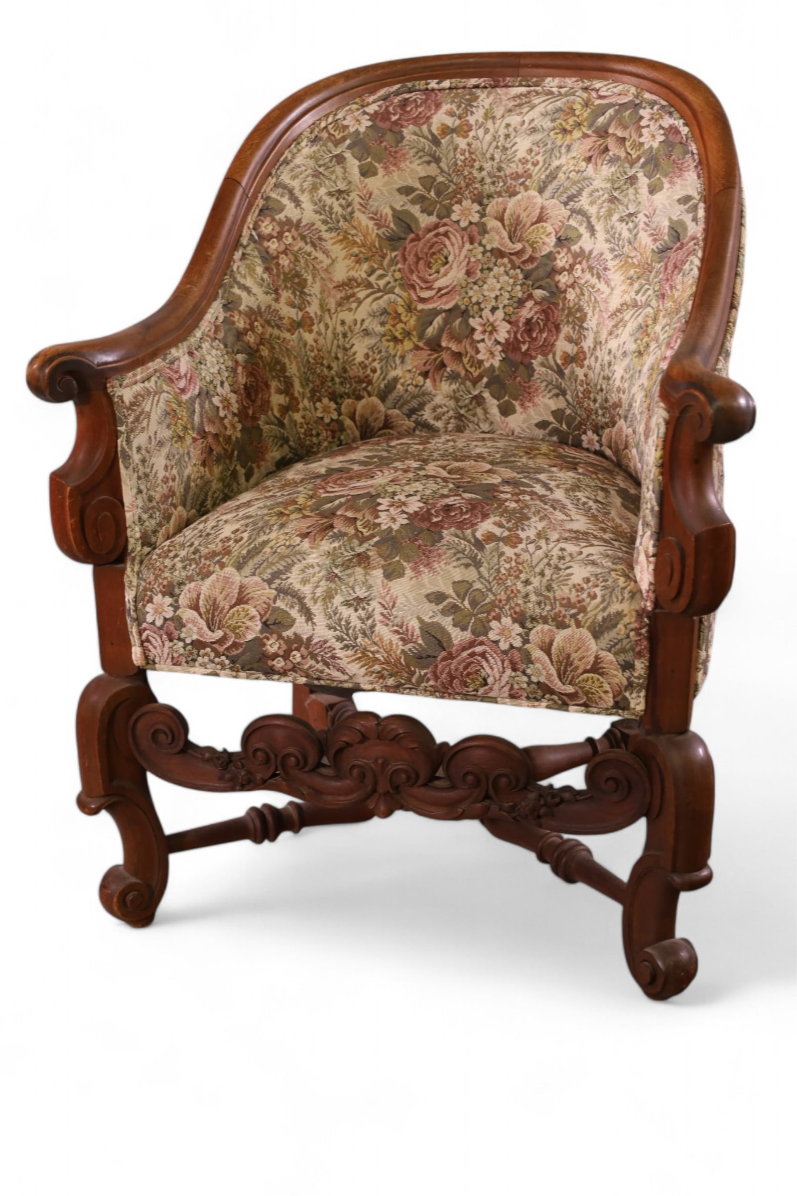 1930'S TAPESTRY COVERED PARLOR CHAIR (1 of 3)