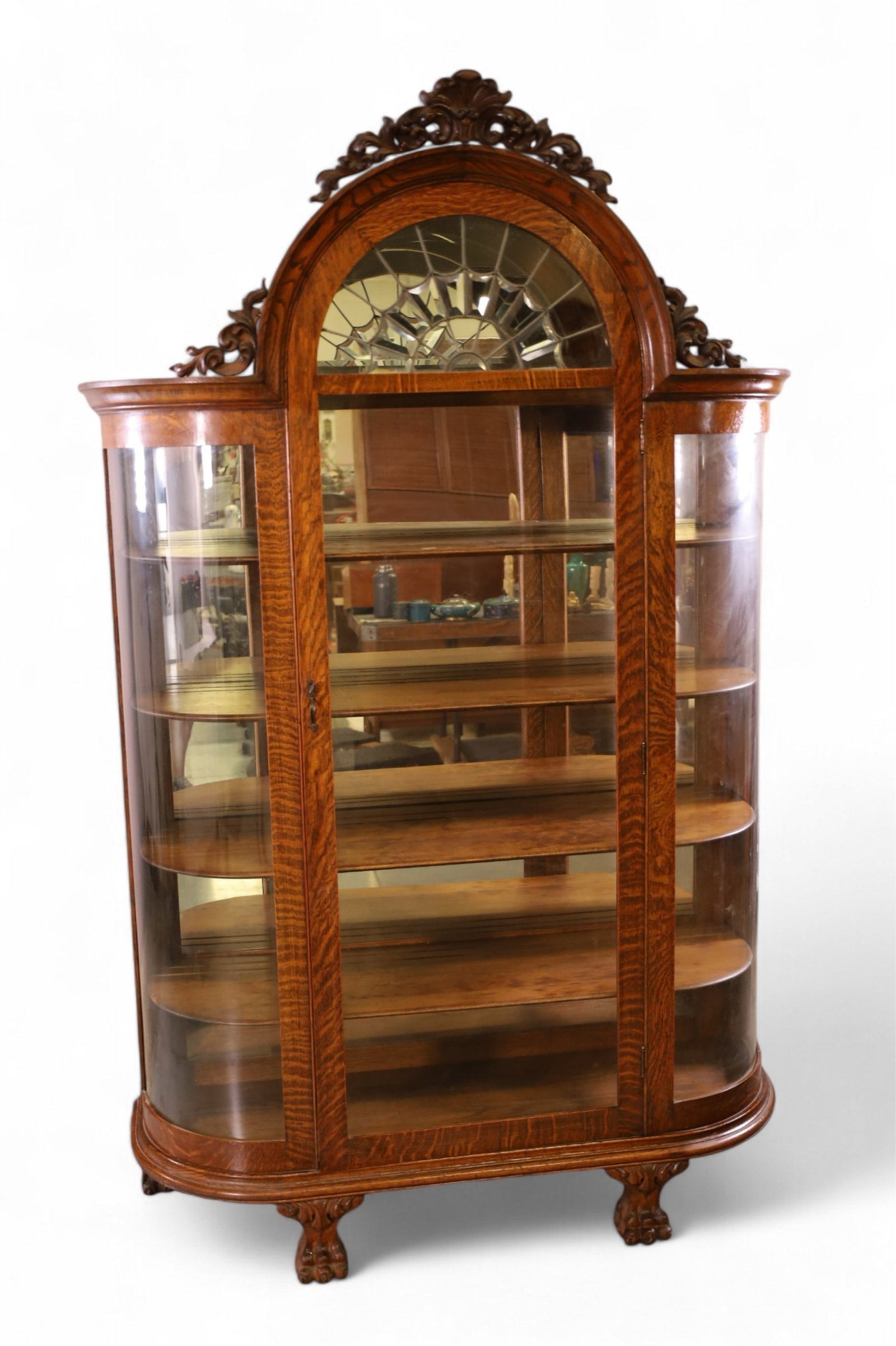 LARGE 1900'S AMERICAN OAK CHINA CABINET (1 of 2)