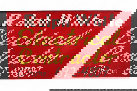 PAINTED METAL SIGN: SST RALPH WHITE PAINTED TIN SIGN. SURFACE SCRATCHES. 26" x 14 1/2"