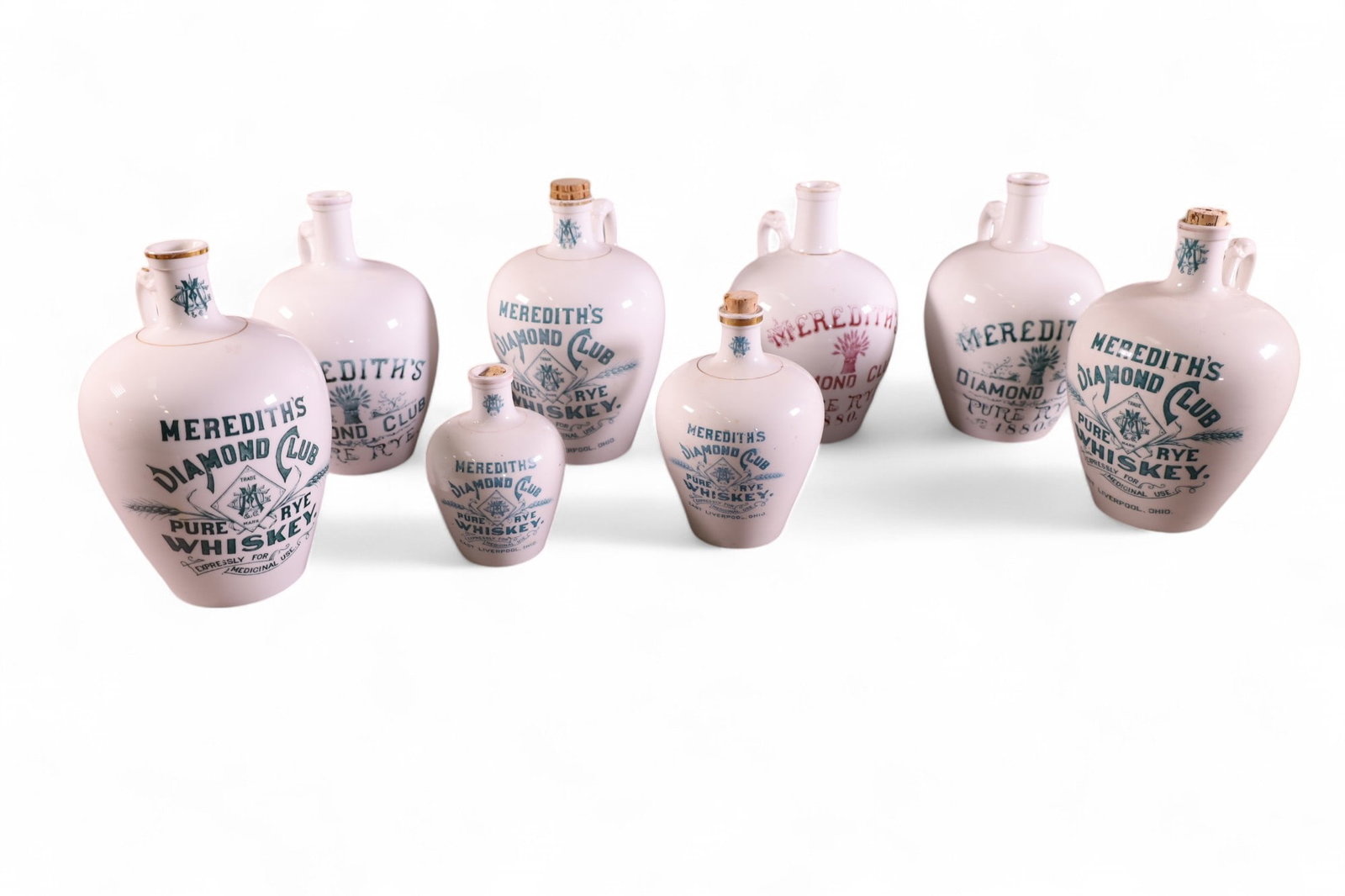 8 MEREDITH'S RYE WHISKEY PORCELAIN JUGS (1 of 3)