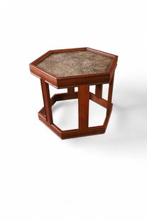 BROWN SALTMAN SIDE TABLE: MID CENTURY MODERN SIDE TABLE BY BROWN SALTMAN, 18" W x 16" H. THIS ITEM EXCEEDS SIZE LIMITATIONS FOR IN HOUSE SHIPPING, ITEM MUST BE PICKED UP IN HOUSE OR SHIPPED VIA 3rd PARTY GROUND SHIPPER.