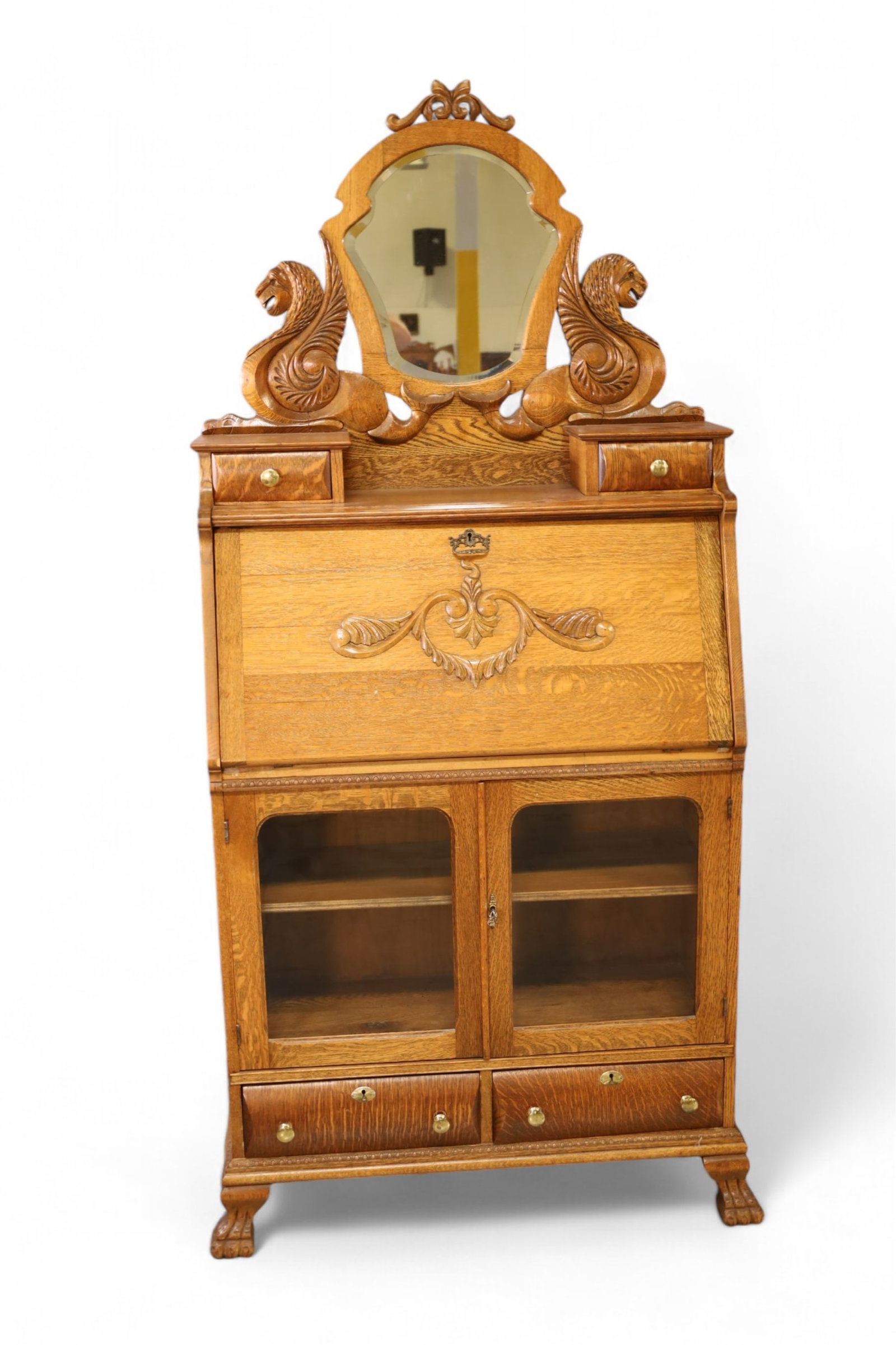 FANCY AMERICAN OAK DROP FRONT SECRETARY (1 of 3)