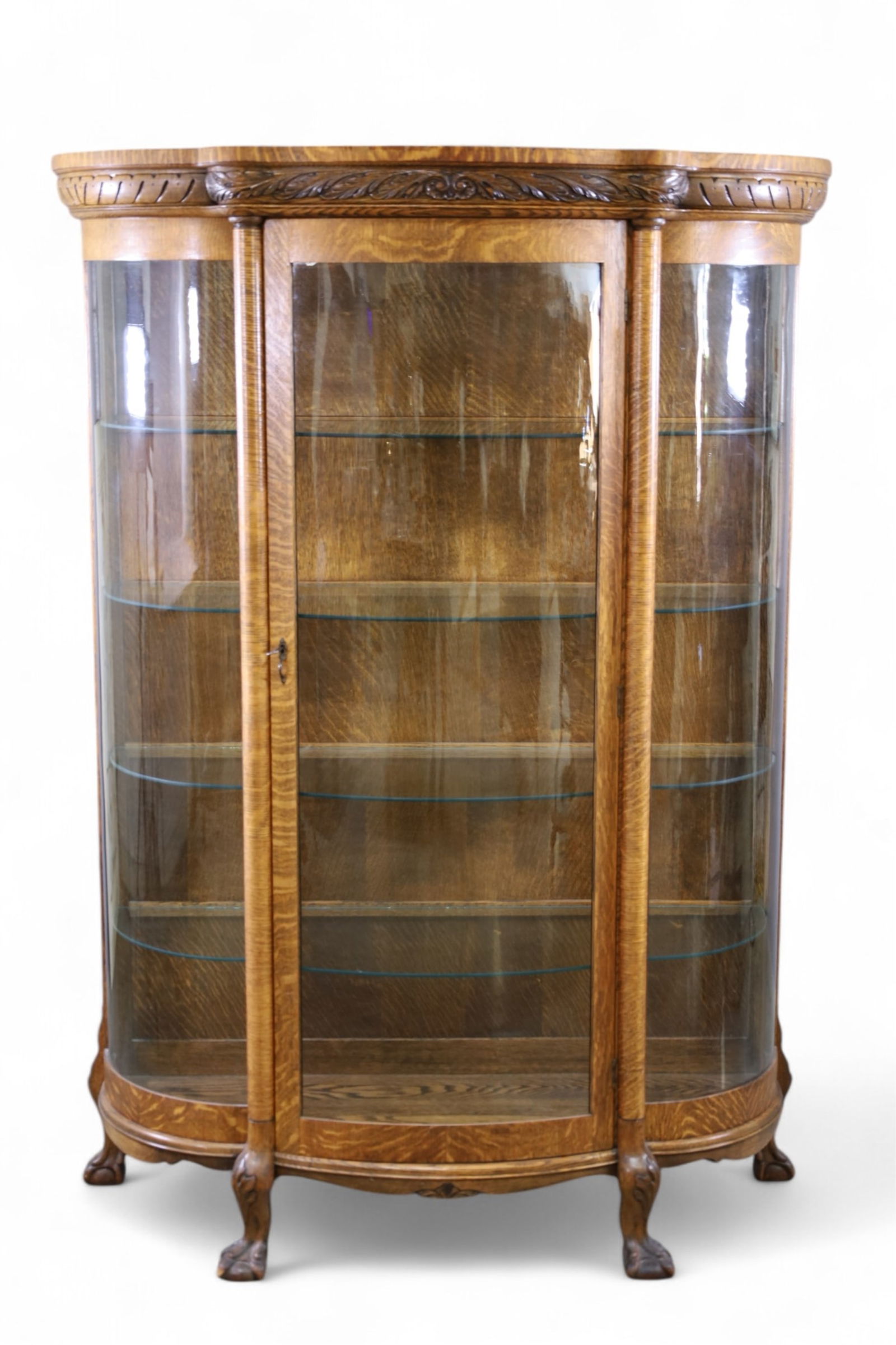 LARGE 1900'S AMERICAN OAK CHINA CABINET (1 of 4)