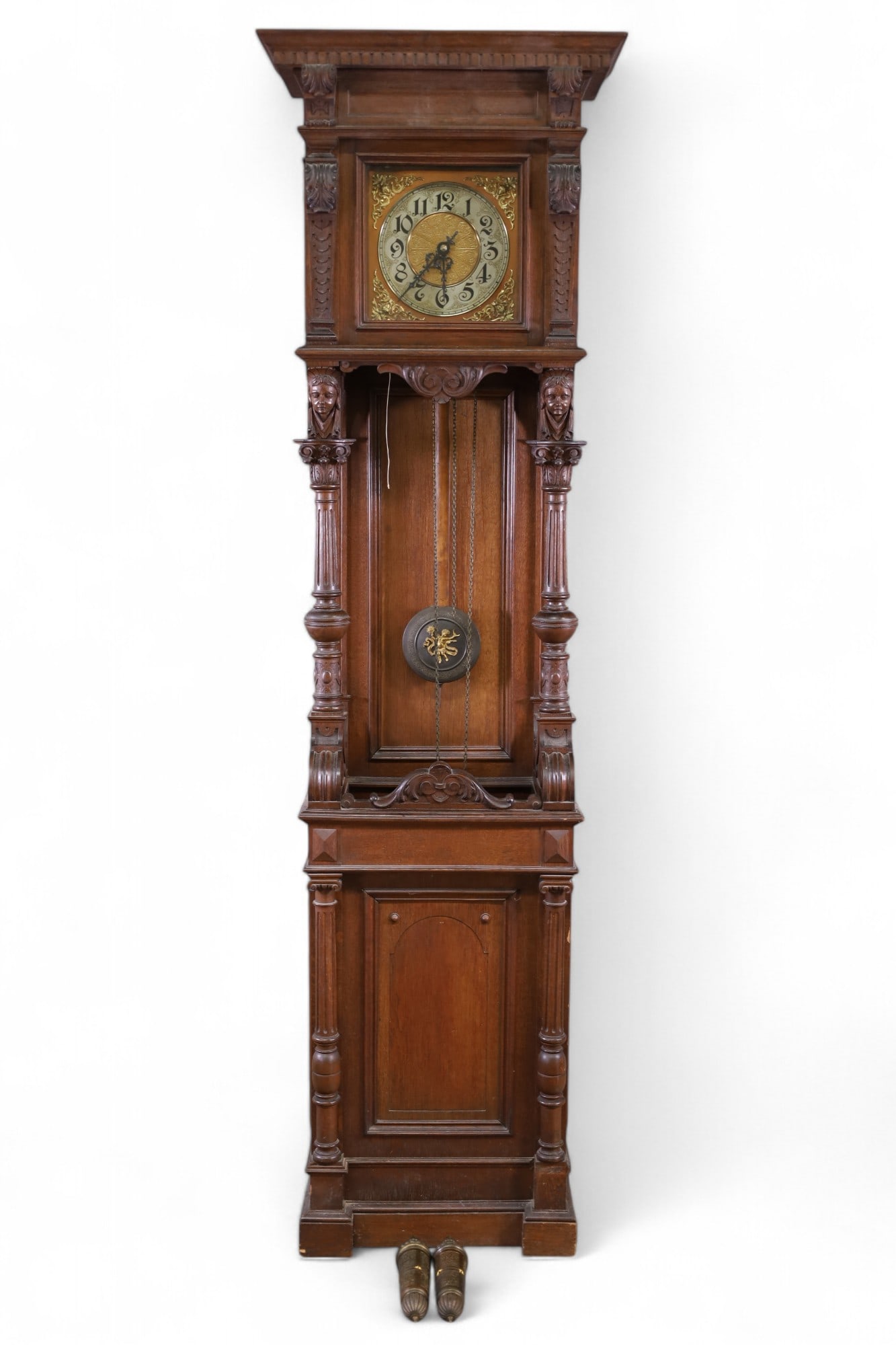 ANTIQUE 2 WEIGHT FIGURAL GRANDFATHER CLOCK (1 of 6)