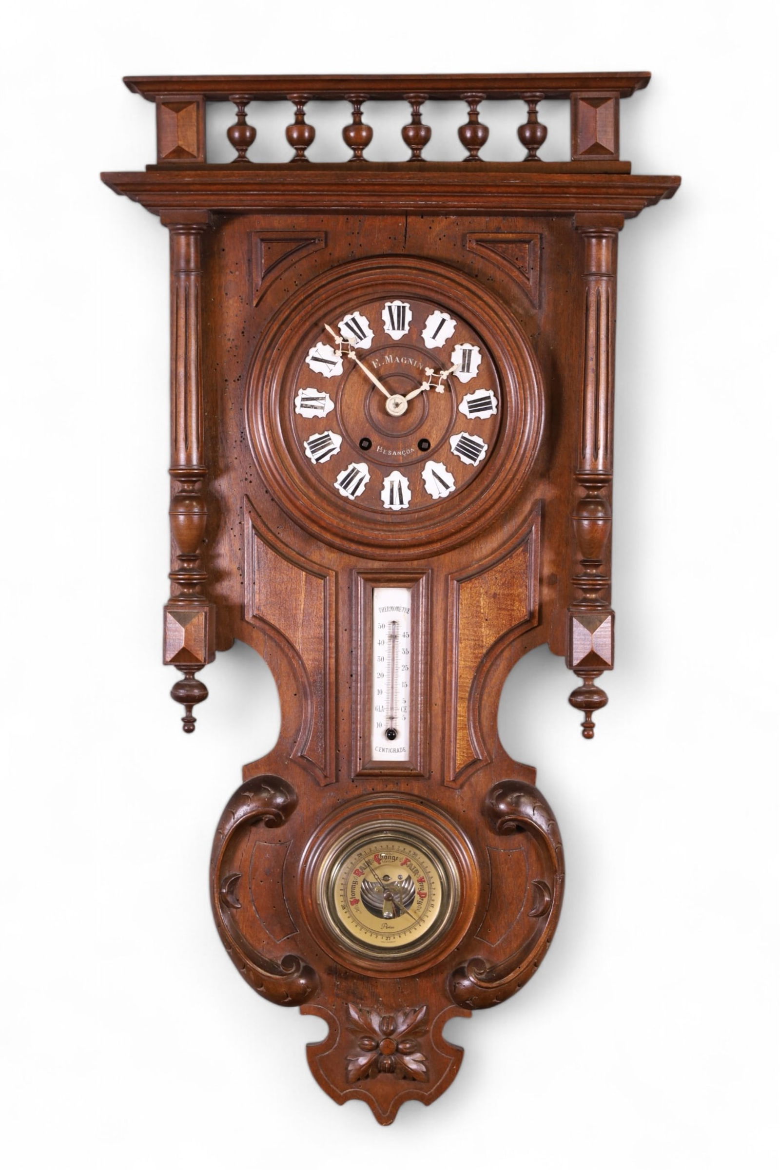 ANTIQUE FRENCH WALL CLOCK W/ BAROMETER (1 of 2)