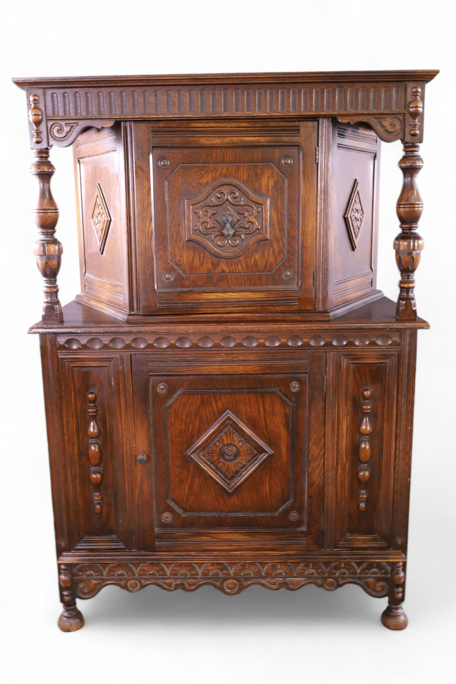 1920'S SPANISH STYLE OAK CHINA CABINET (1 of 3)