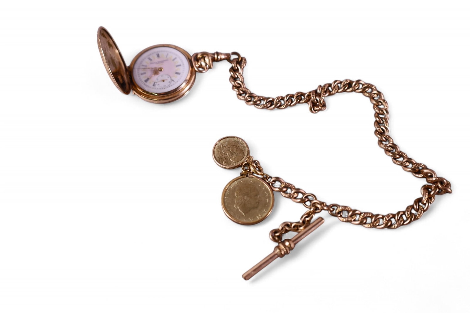 LADY'S POCKETWATCH: ELGIN LADY'S POCKETWATCH, 7 JEWEL LADY'S POCKETWATCH WITH FOB, MARKED DOLLE BROTHERS CHICAGO ON DIAL, ALL WATCHES ARE SOLD AS IS, UNTESTED, UNSERVICED, WE DO NOT GUARANTEE WORKING ORDER.