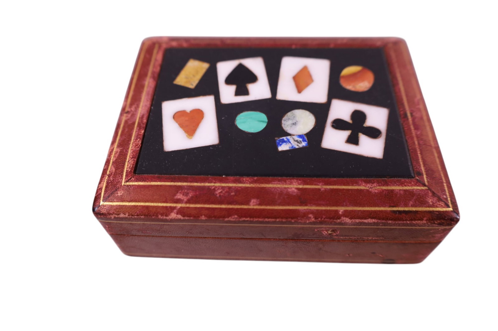 MICROMOSAIC CARD BOX: LIDDED CARD BOX WITH MICROMOSAIC DECORATED TOP. 5" x 4"