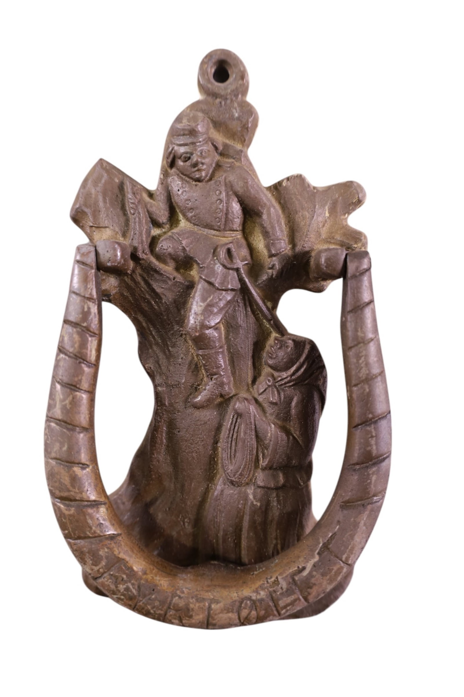 BRONZE DOOR KNOCKER: FIGURAL BRONZE DOOR KNOCKER, 7" H.