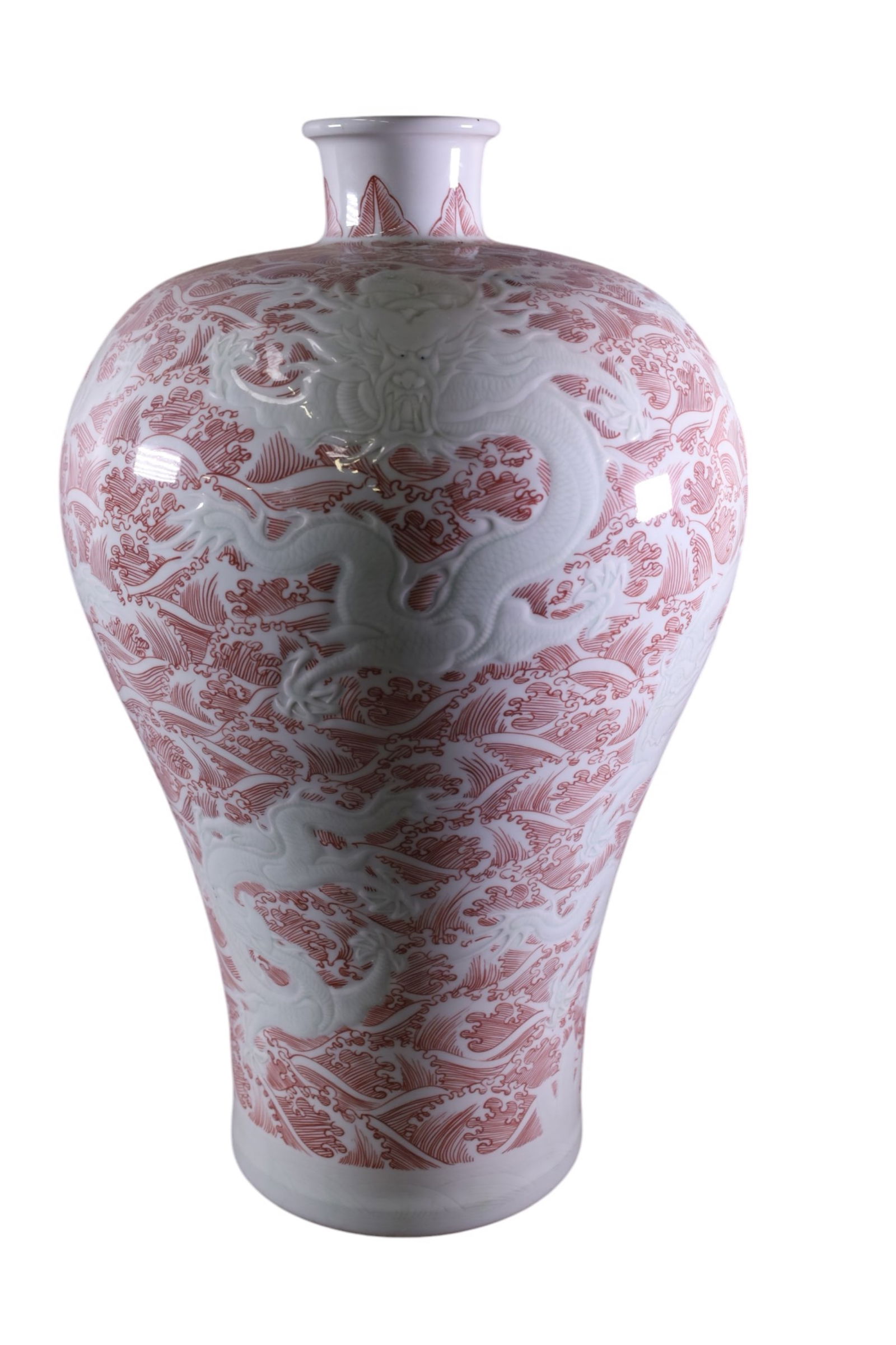 LARGE CHINESE PLUM PORCELAIN BOTTLE VASE (1 of 3)