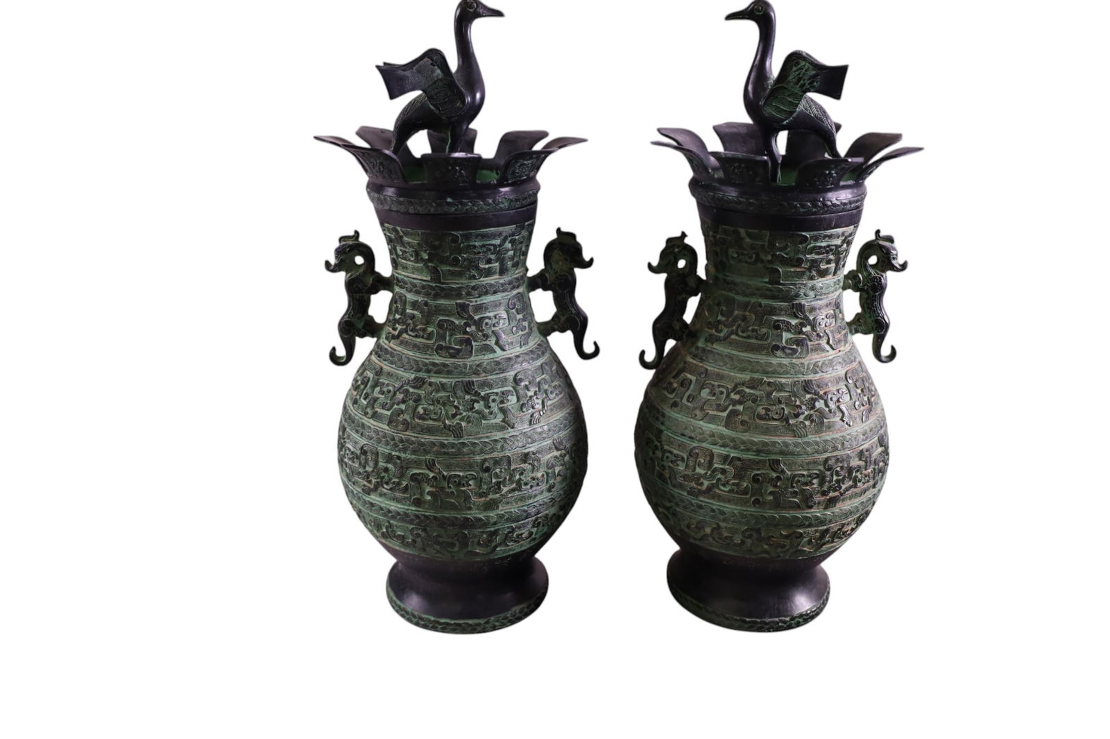 PAIR OF CHINESE BRONZE LIDDED VASES (1 of 3)
