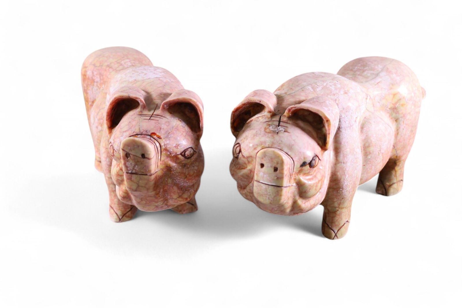 PAIR OF LARGE CARVED STONE PIGS (1 of 4)