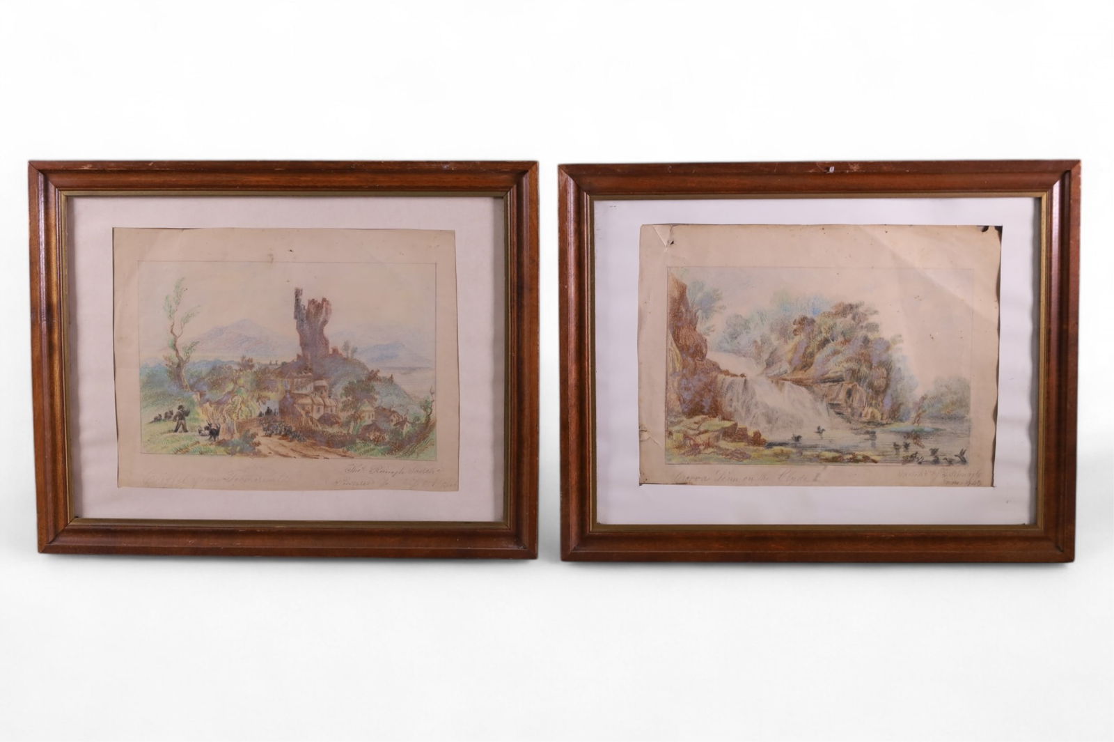 2 FRAMED 19TH CENTURY SKETCHES: SKETCHES FRAMED UNDER GLASS, SIGNED REINAGLE. 18" x 14" IN FRAME