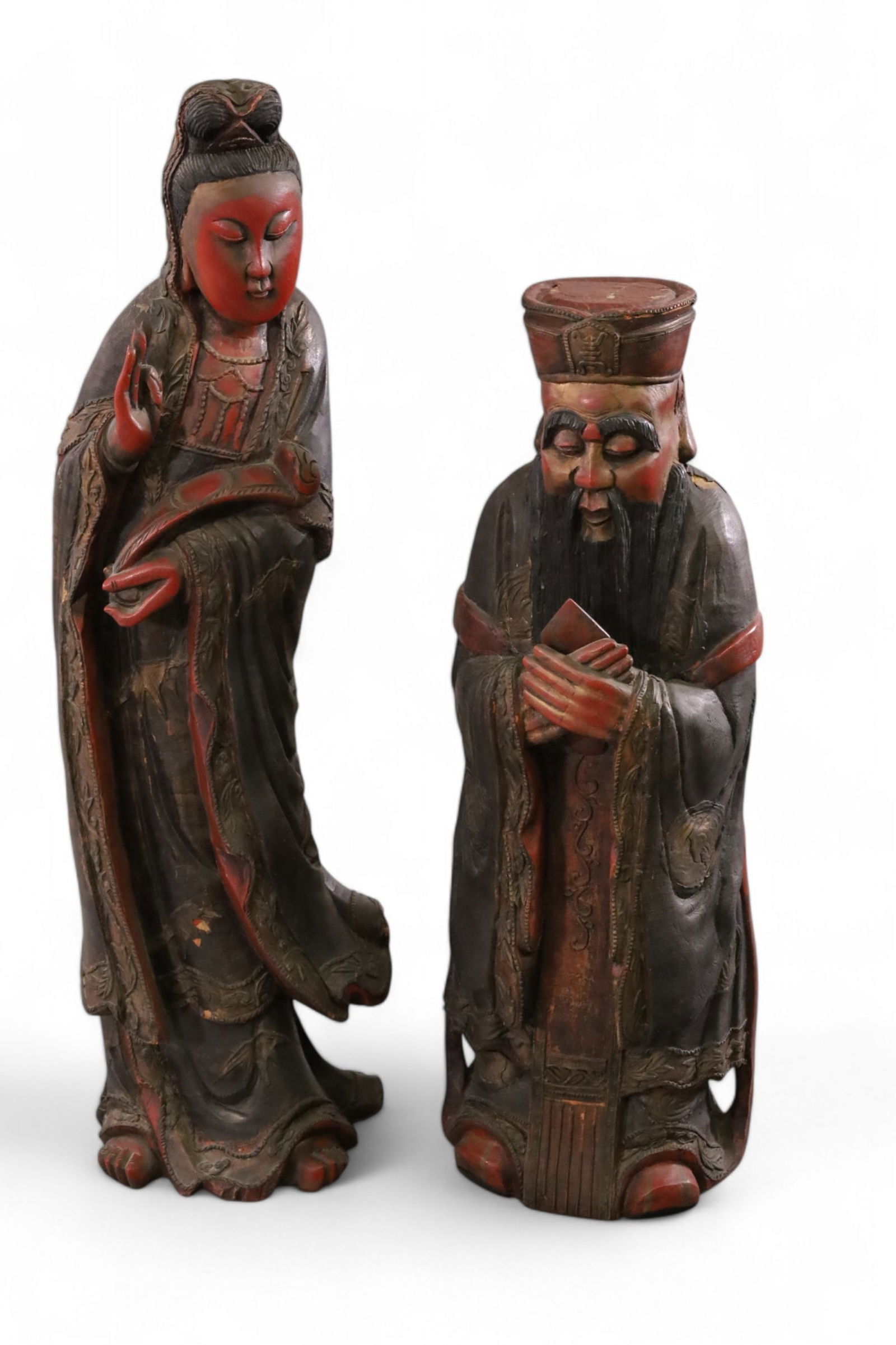 PAIR OF CARVED ASIAN FIGURES (1 of 6)