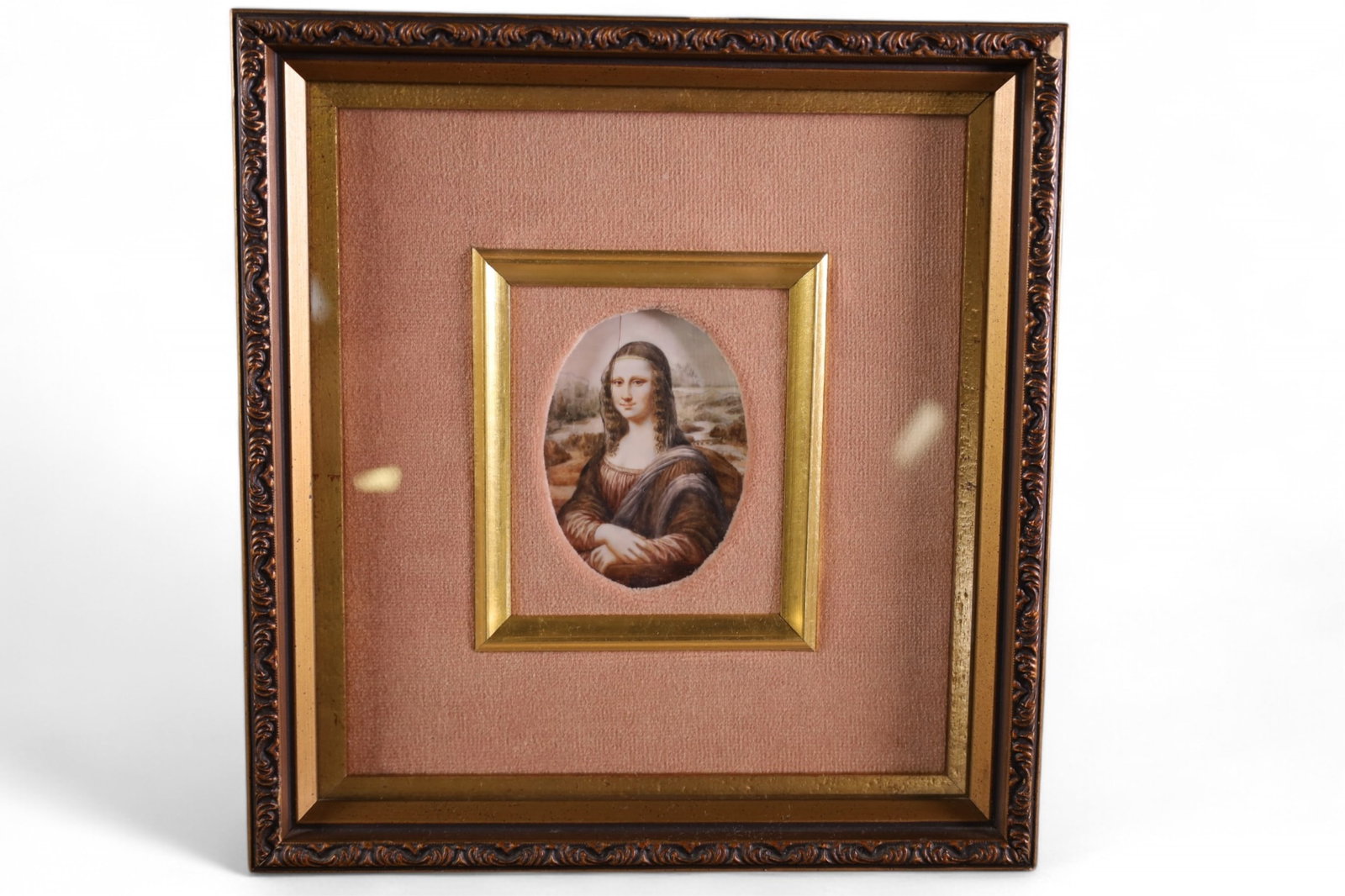 MINIATURE PAINTING: MONA LISA MINIATURE PAINTING ON PANEL. 10 1/2" x 11" IN FRAME