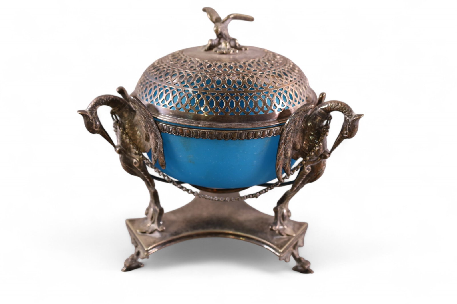 SILVERPLATED & BLUE GLASS CENTER DISH (1 of 3)