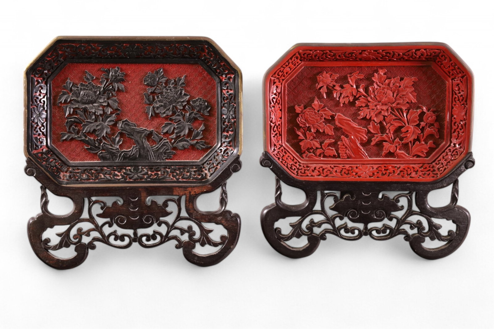 PAIR OF CINNABAR TRAYS (1 of 3)