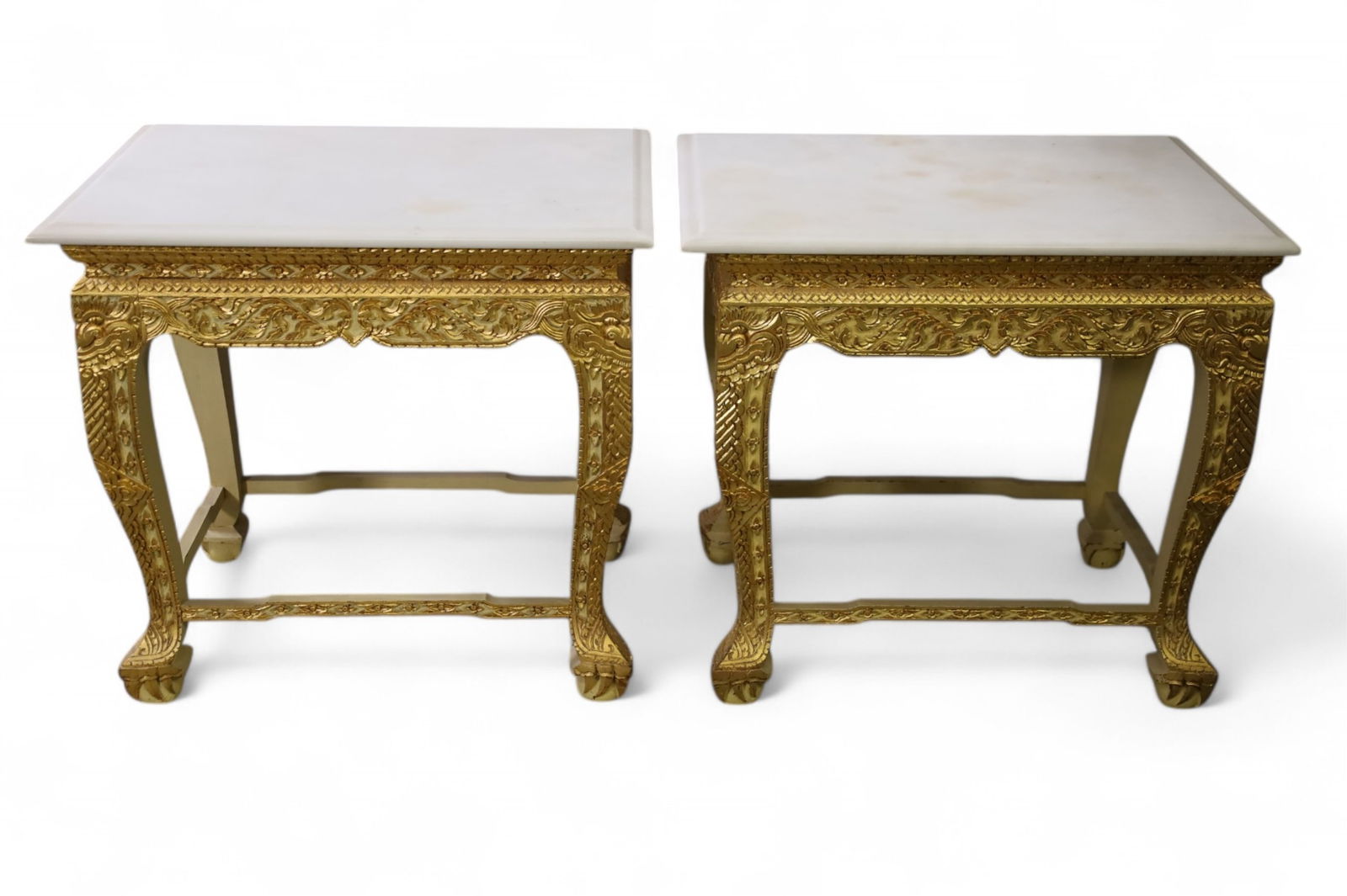 PAIR OF GILT MARBLE TOP SIDE TABLES (1 of 4)
