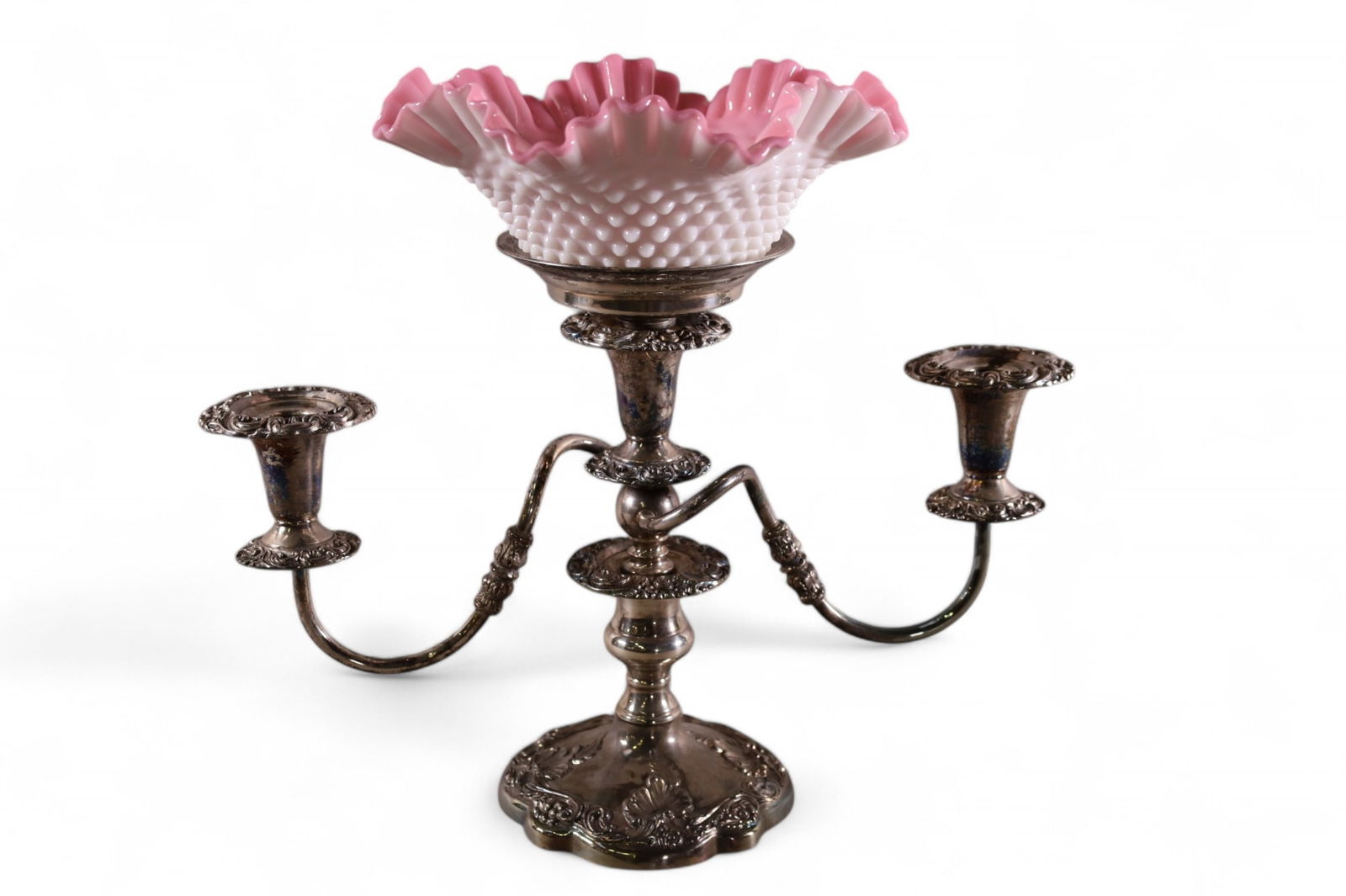 SILVERPLATE & HOBNAIL CENTER PIECE (1 of 3)