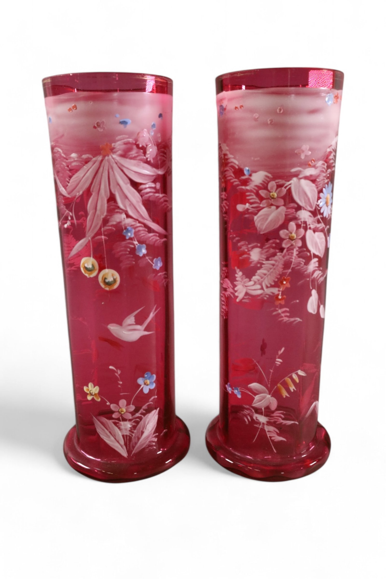 PAIR OF VICTORIAN CRANBERRY GLASS VASES (1 of 3)
