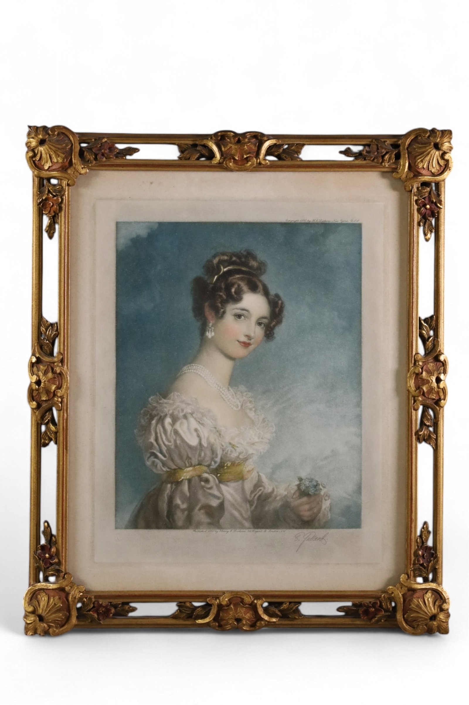 FRAMED MEZOTINT: FRAMED MEZOTINT, IN GILT FRAME. FRAMED UNDER GLASS. PORTRAIT. PUBLSIHED BY HARRY DICKENS, LONDON. 16" x 18" IN FRAME