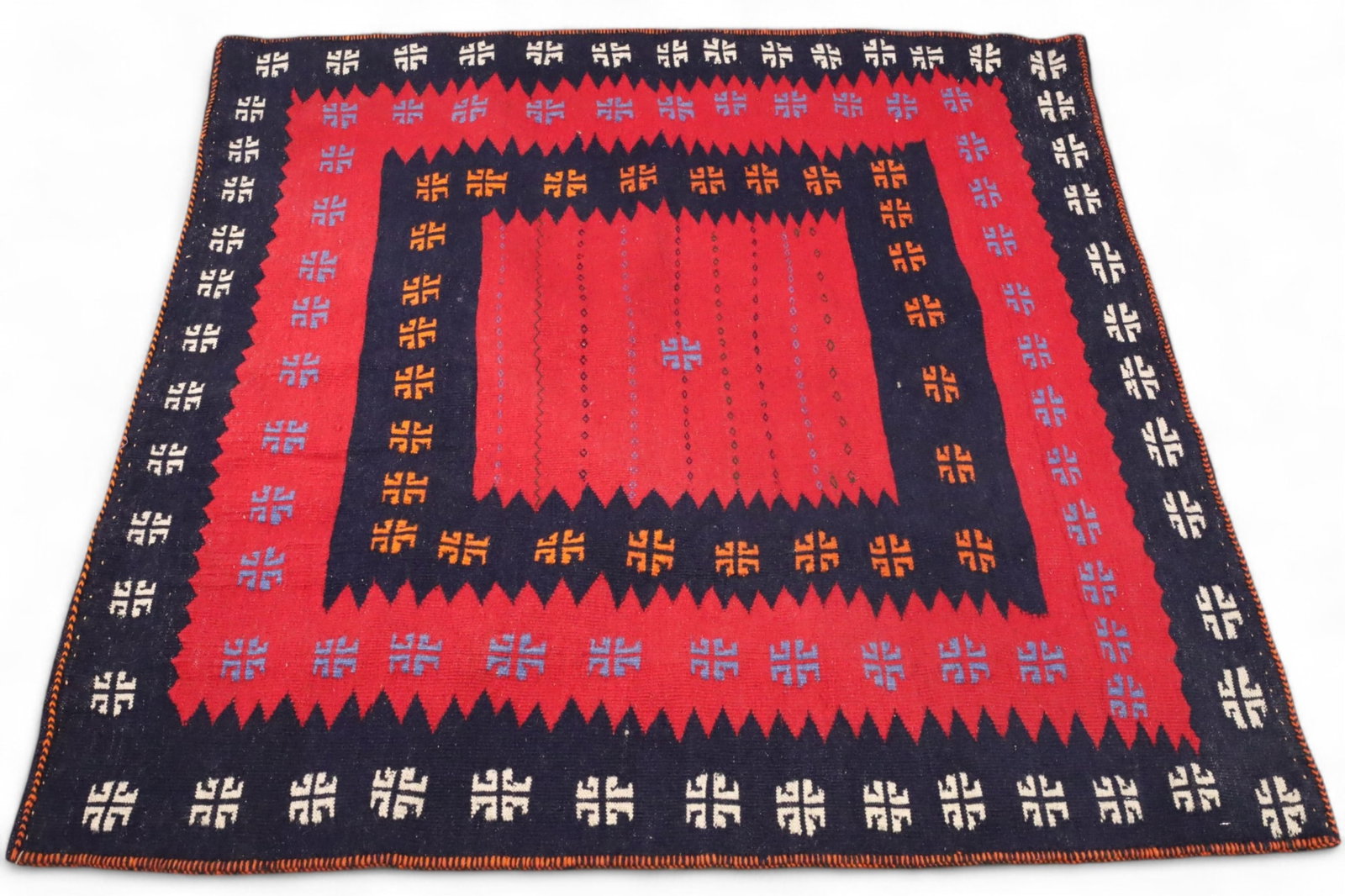 APPROX 4' 3" x 4' 5" HANDMADE WOOL RUG (1 of 3)