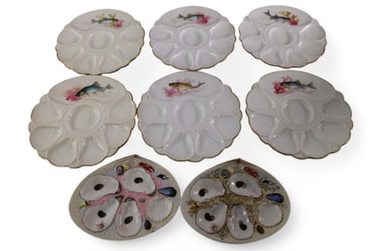 ANTIQUE PORCELAIN OYSTER & FISH SET