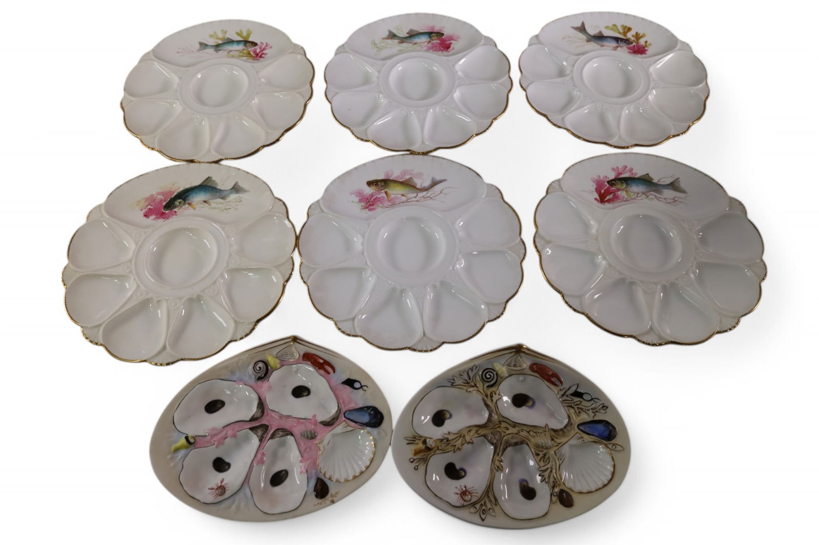 ANTIQUE PORCELAIN OYSTER & FISH SET (1 of 6)