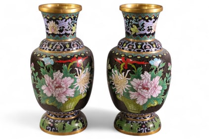 PAIR OF CLOISONNE VASES