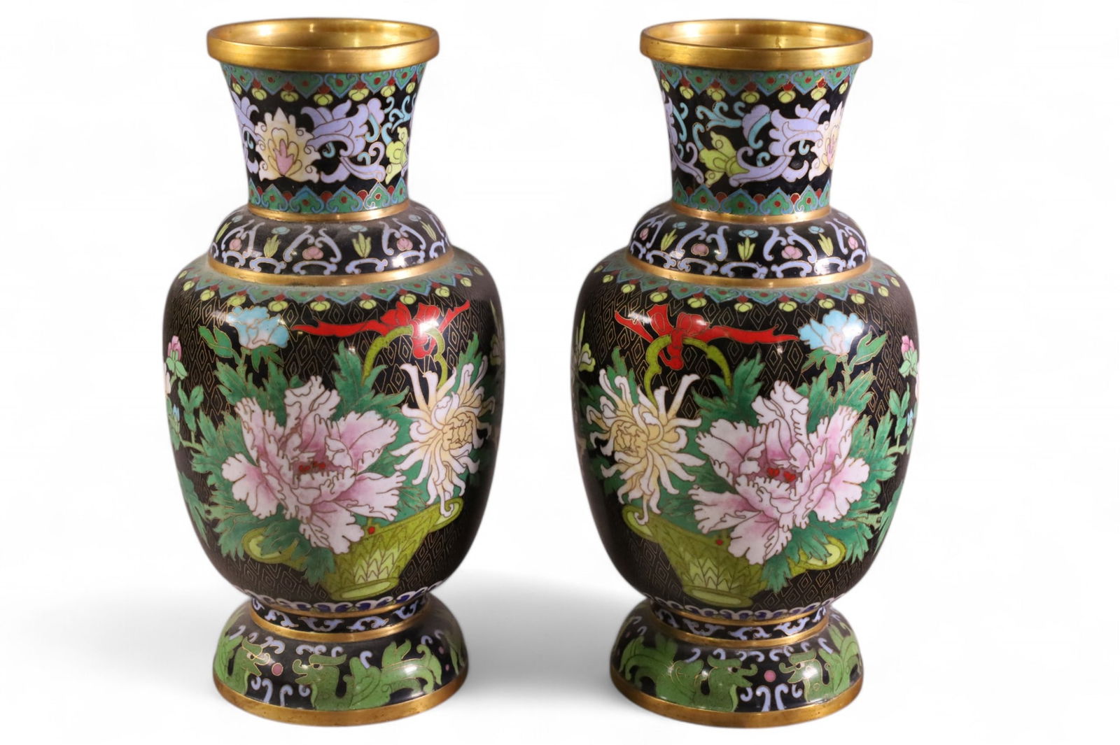 PAIR OF CLOISONNE VASES (1 of 3)