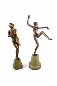 2 ART DECO BRONZE LADY STATUES (1 SIGNED LORENZL)