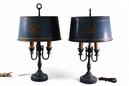 PAIR OF METAL SHADE TABLE LAMPS