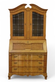 ANTIQUE OAK SECRETARY W/ LEADED DOORS