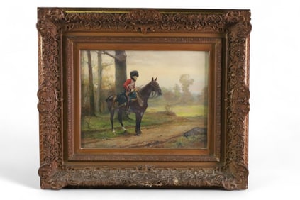 1909 JEAN BELLECOUR SOLDIER OIL PAINTING