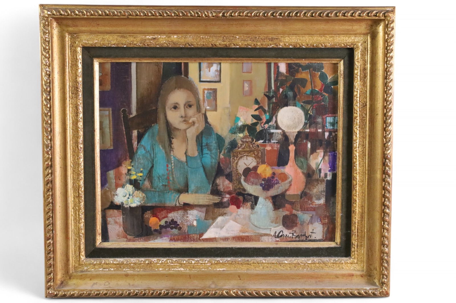 ROBERT VERNET-BONFORT INTERIOR SCENE OIL PAINTING (1 of 4)