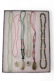 GROUPING OF JADE & STONE JEWELRY