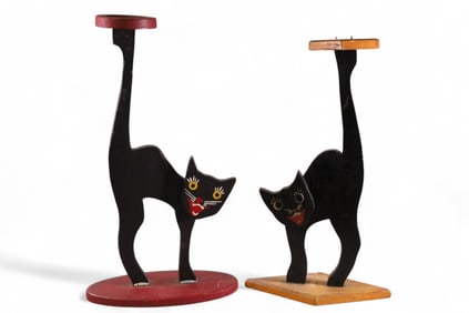 2 FOLKART BLACK CT WOOD STANDS