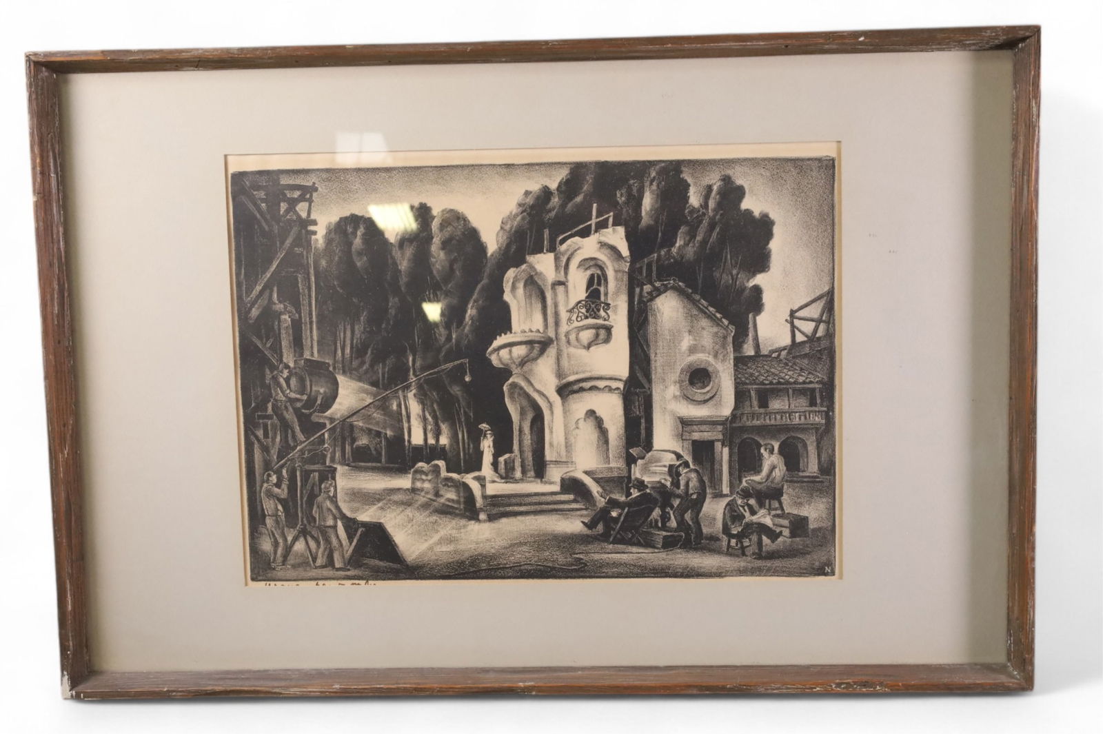 WARREN NEWCOMBE MOVIE STUDIO  BLOCK PRINT (1 of 2)