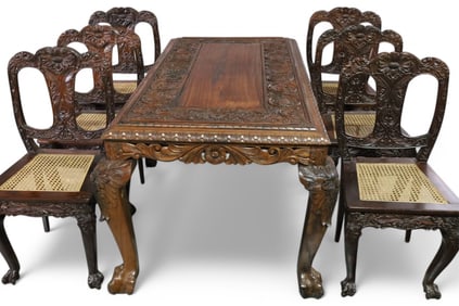 HIGHLY CARVED DINING TABLE & CHAIRS