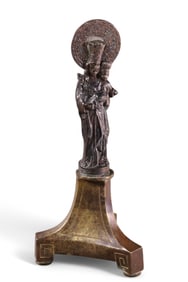 SILVER RELIGIOUS FIGURE ON STAND