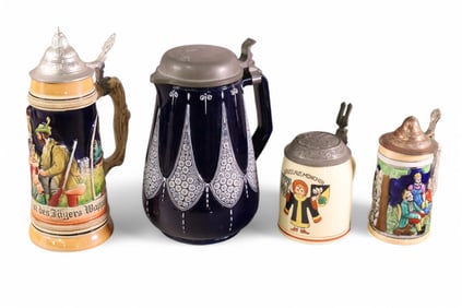 4 GERMAN BEER STEINS