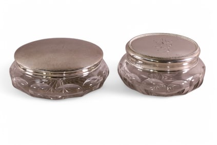 2 CRYSTAL DRESSER BOXES W/ STERLING TOPS