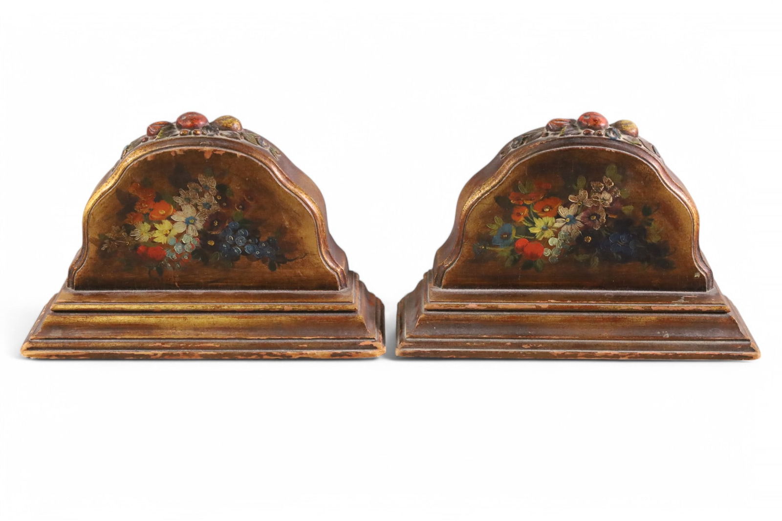 PAIR OF 1920'S FLORAL DECORATED BOOKENDS (1 of 4)